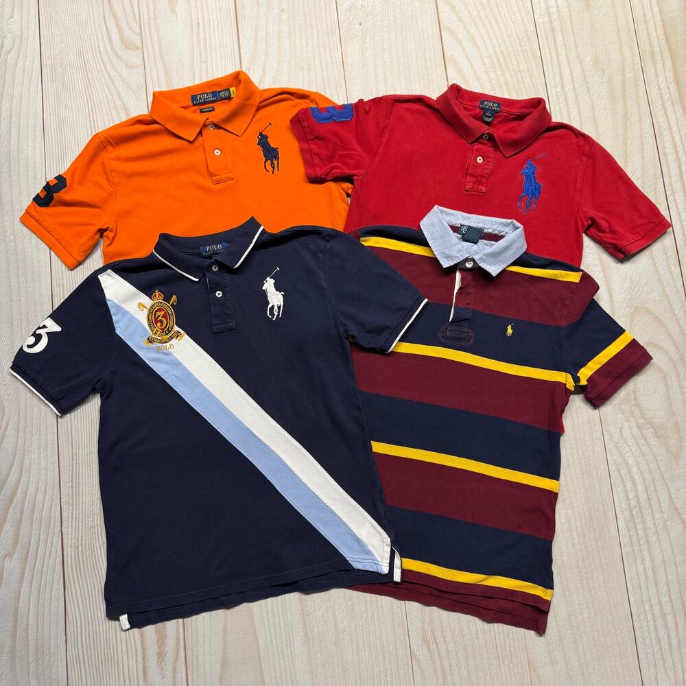 Lot of 4 Polo Ralph Lauren Boys Size L 14-16 Rugby Big Pony Collared Polo Shirt
